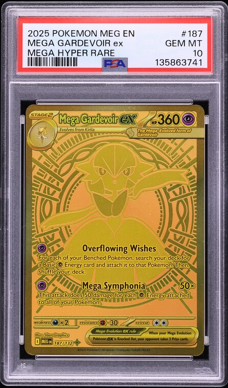 2025 Pokemon Mega Evolution Gold Rare Mega Gardevoir Ex #187 PSA 10 GEM MINT