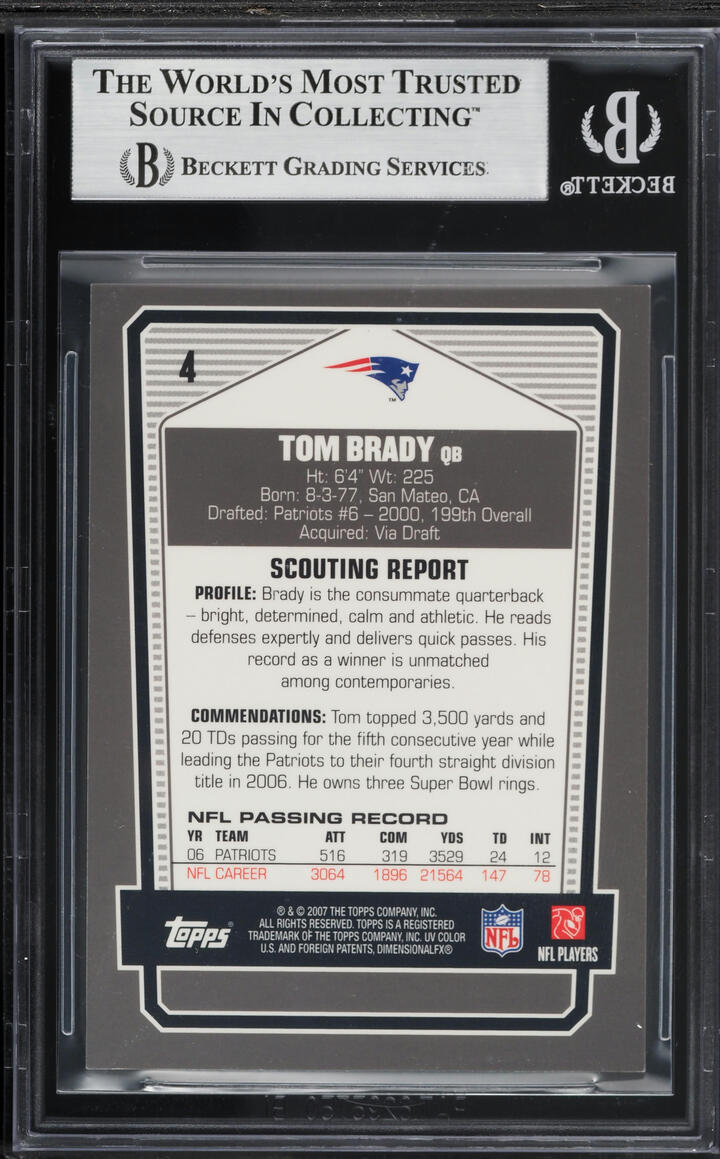 2007 Topps Draft Picks & Prospects Chrome Black Tom Brady #4 BGS 9 MINT