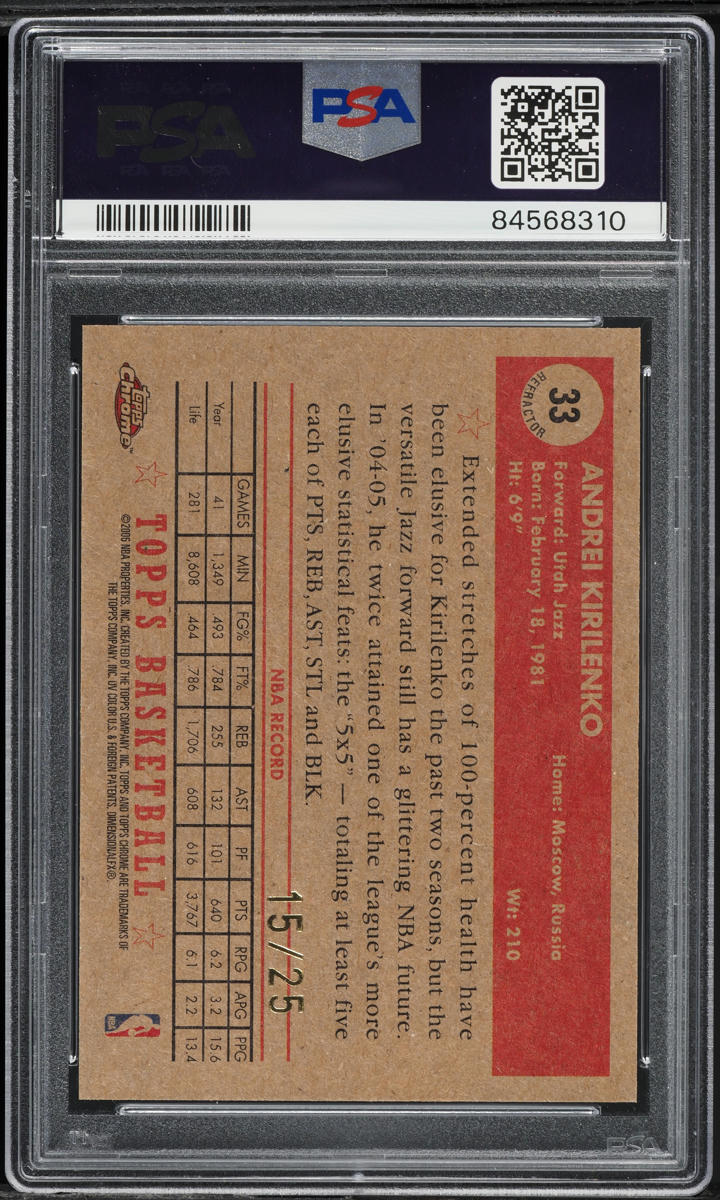 2005 Topps Chrome '52 Style Gold Refractor Andrei Kirilenko /25 #33 PSA 9 MINT