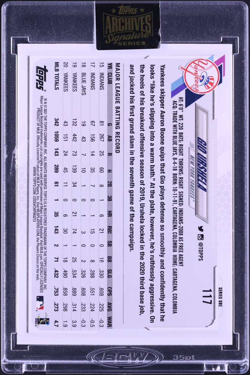 2022 Topps Archives Signature Series '21 Gio Urshela AUTO 1/68 #117