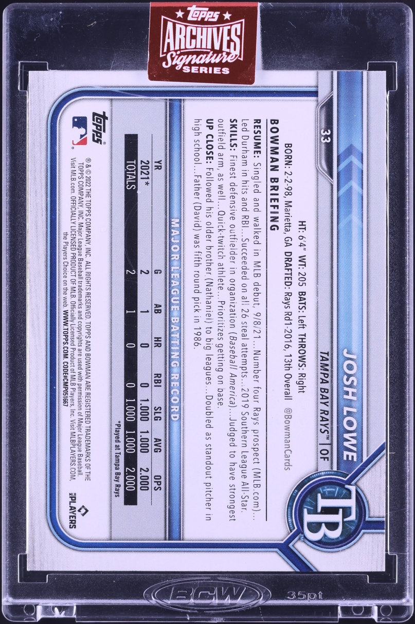 2023 Topps Archives Signature Series '22 Bowman Josh Lowe ROOKIE AUTO /99 #33