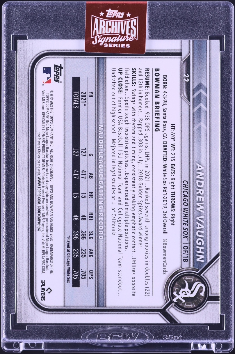 2023 Topps Archives Signature Series '22 Bowman Andrew Vaughn AUTO /99 #22