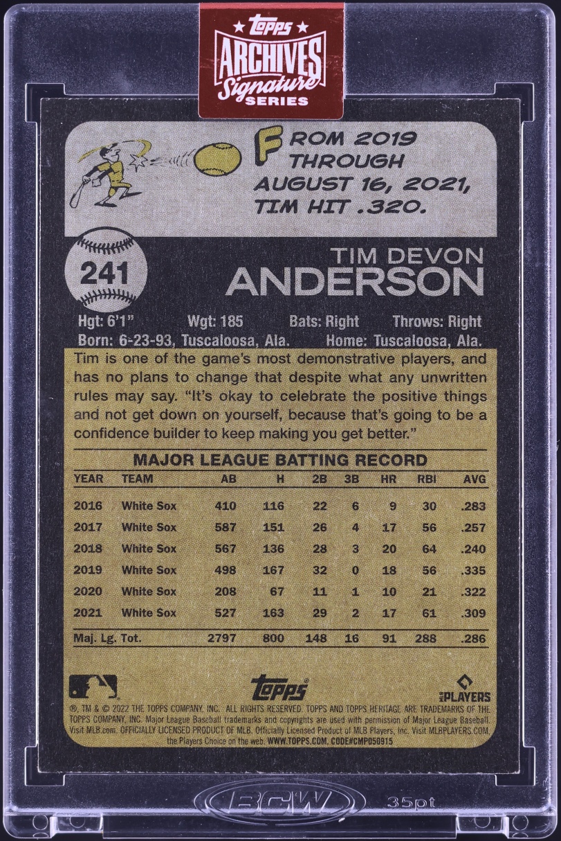 2023 Topps Archives Signature Series '22 Heritage Tim Anderson AUTO /48 #241
