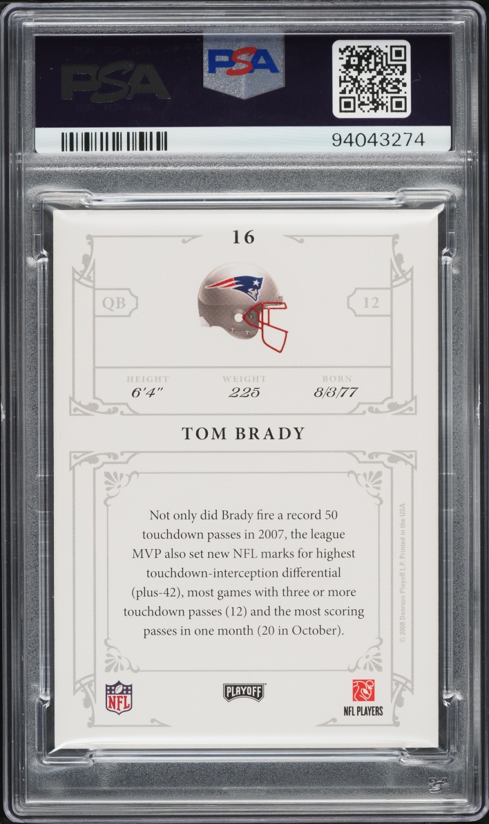 2008 Playoff National Treasure TB12 Collection Tom Brady AUTO DNA 10 #16 PSA 8 NM-MT