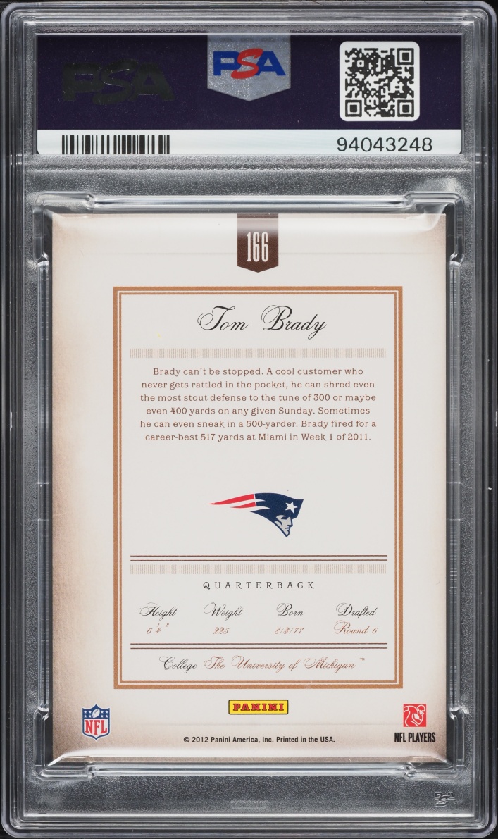 2011 Panini Prime Sample TB12 Collection Tom Brady AUTO DNA 10 #166 PSA AUTH