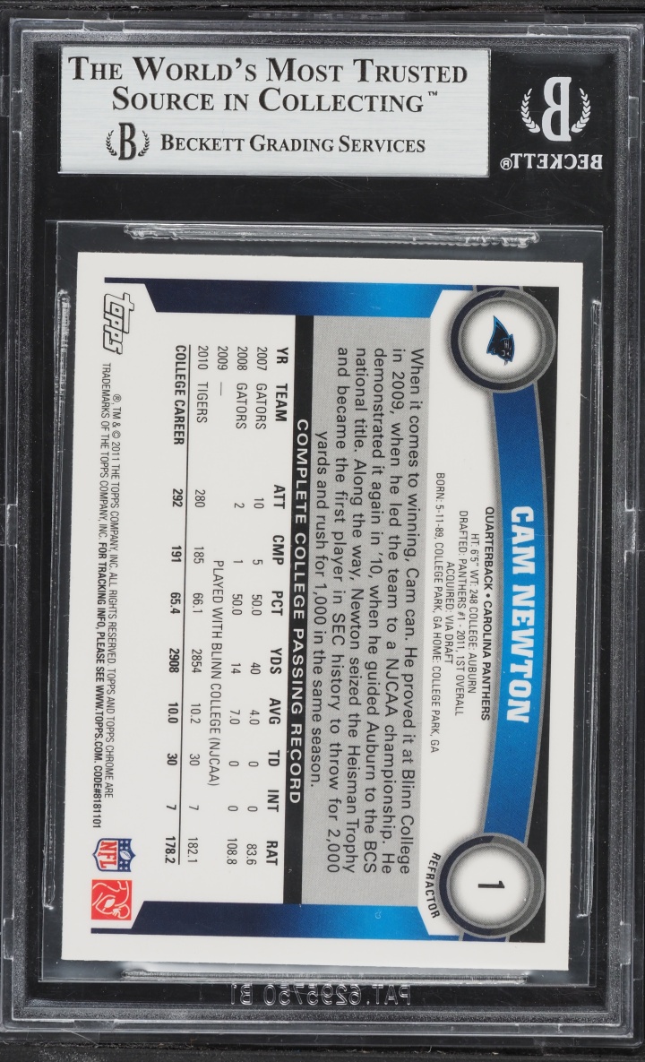 2011 Topps Chrome Refractor Cam Newton ROOKIE #1 BGS 9 MINT