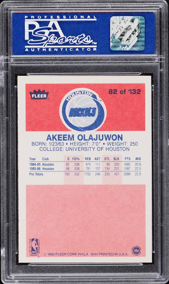 1986 Fleer Basketball Hakeem Olajuwon ROOKIE #82 PSA 9 MINT