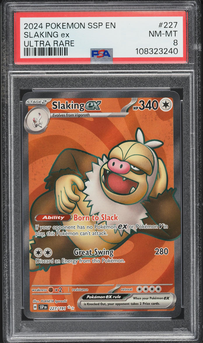 2024 Pokemon Scarlet & Violet Surging Sparks Full Art Slaking Ex #227 PSA 8 NM-MT