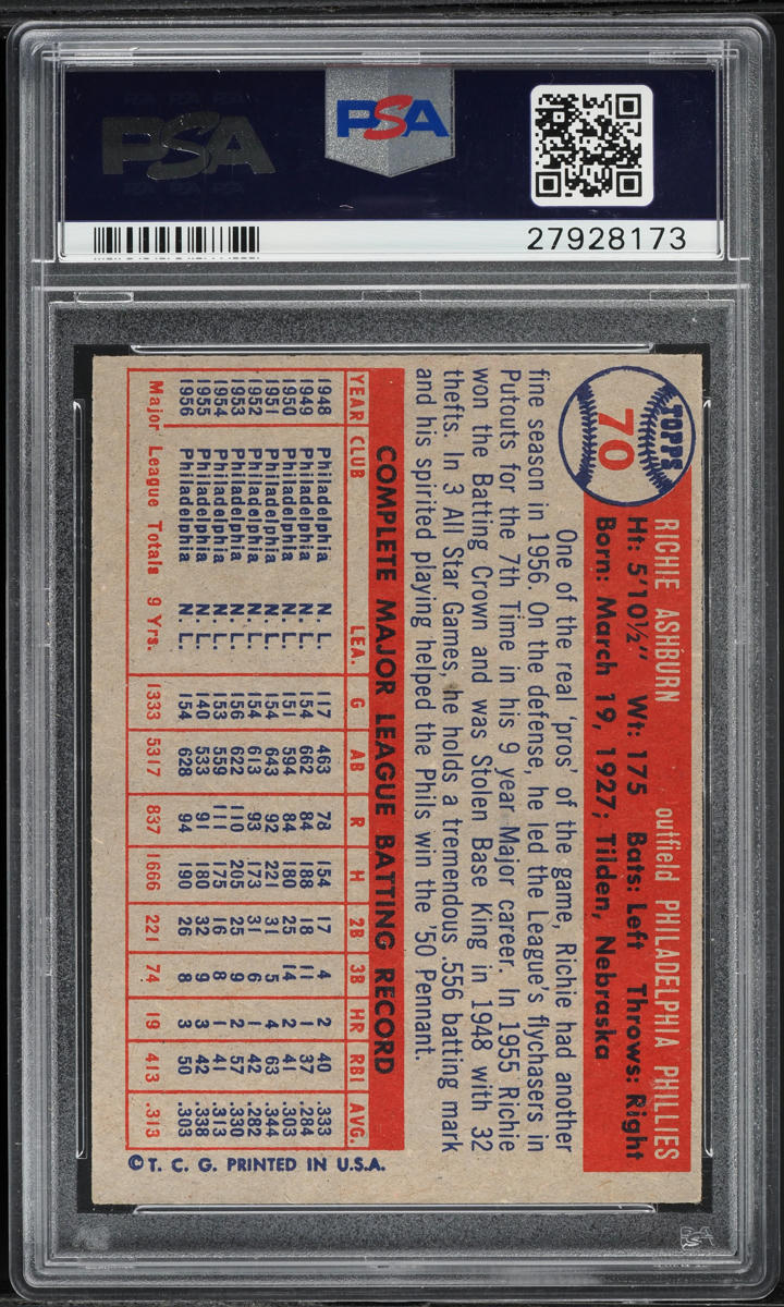 1957 Topps Richie Ashburn #70 PSA 7 NRMT
