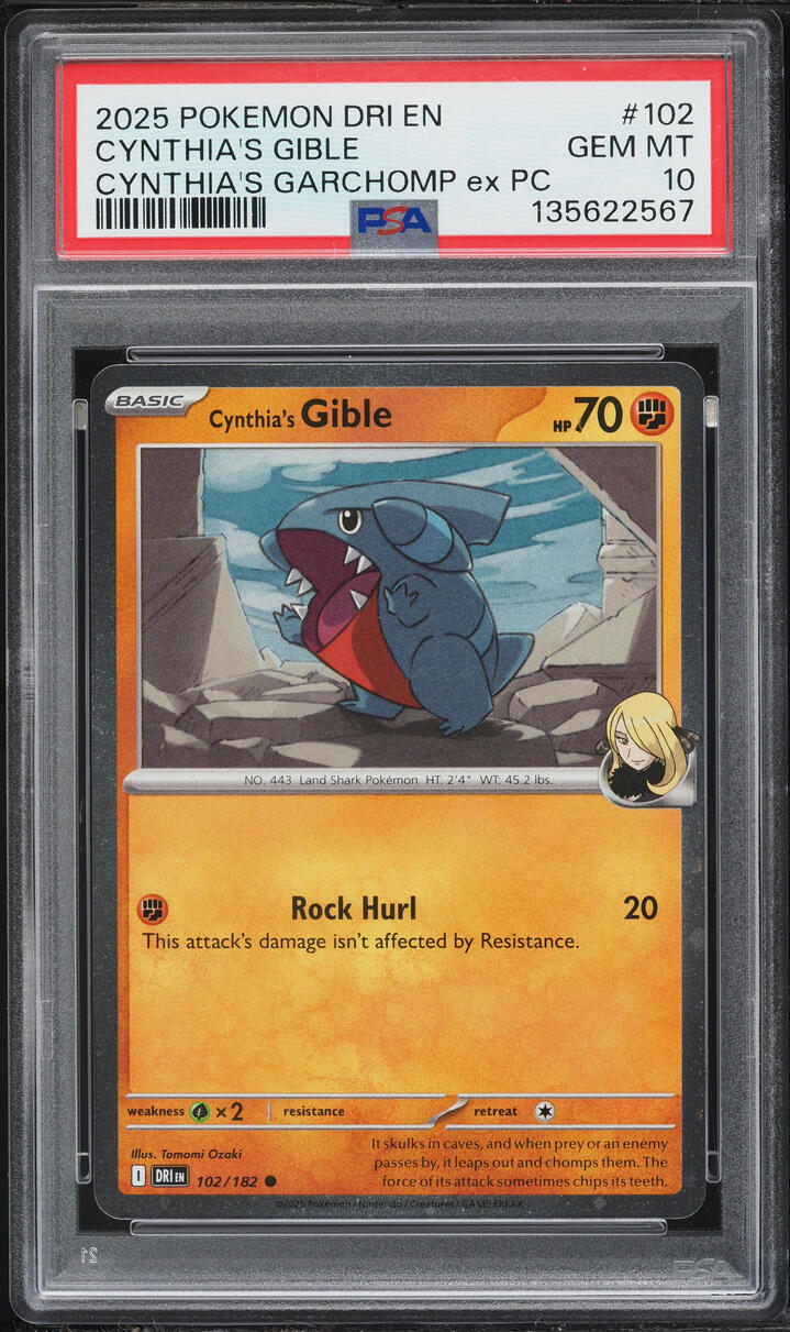 2025 Pokemon SV Destined Rivals Premium Collection Cynthia's Gible #102 PSA 10 GEM MINT