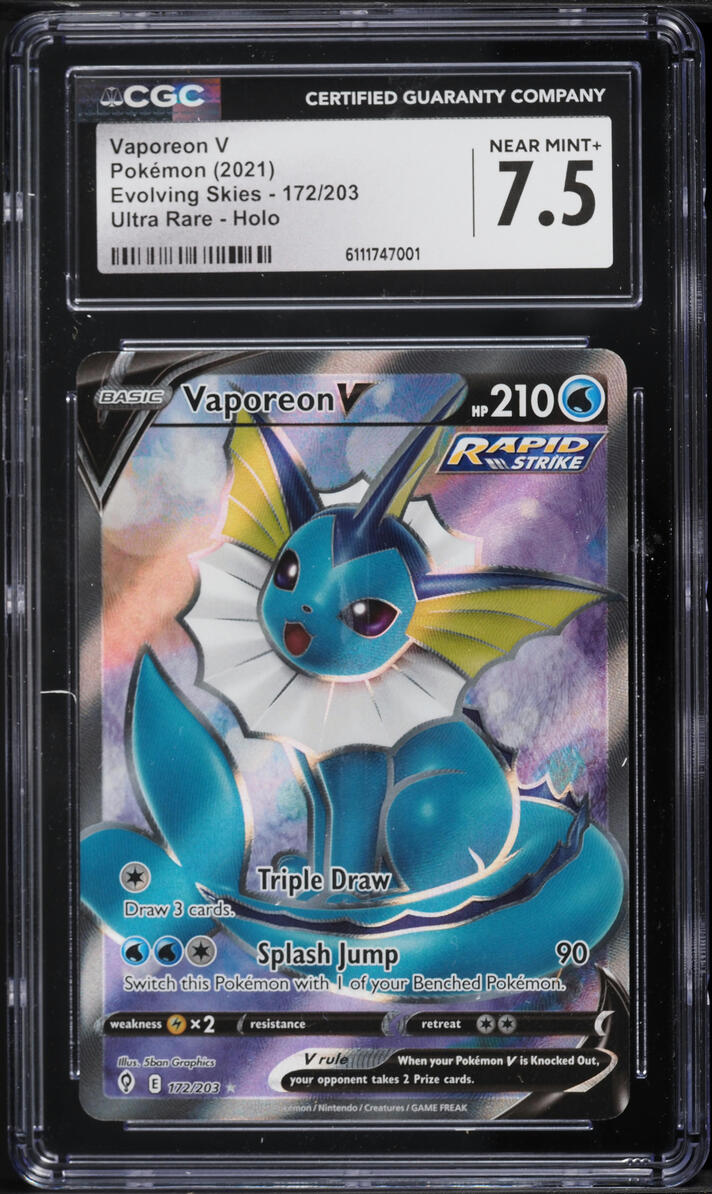 2021 Pokemon Sword & Shield Evolving Skies Full Art Vaporeon V #172 CGC 7.5 NRMT+