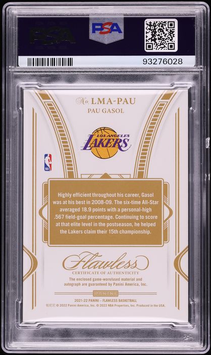 2021 Panini Flawless Pau Gasol NBA LOGOMAN PATCH AUTO DNA 10 1/1 #LMA-PAU PSA 8 NM-MT