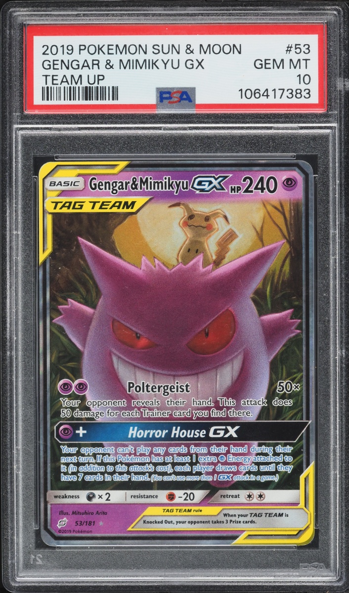 2019 Pokemon Sun & Moon Team Up Holo Gengar & Mimikyu GX #53 PSA 10 GEM MINT