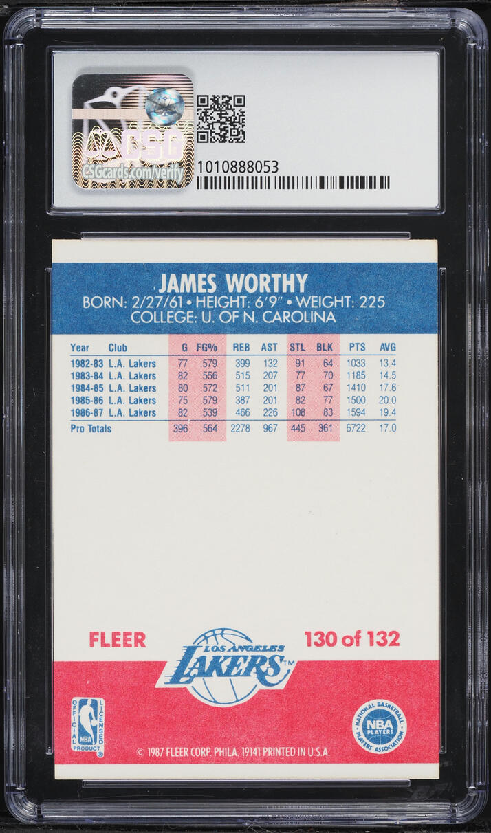 1987 Fleer Basketball James Worthy #130 CSG 7 NRMT