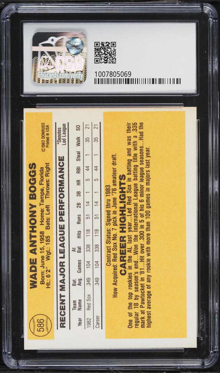 1983 Donruss Wade Boggs ROOKIE #586 CSG 6 EXMT