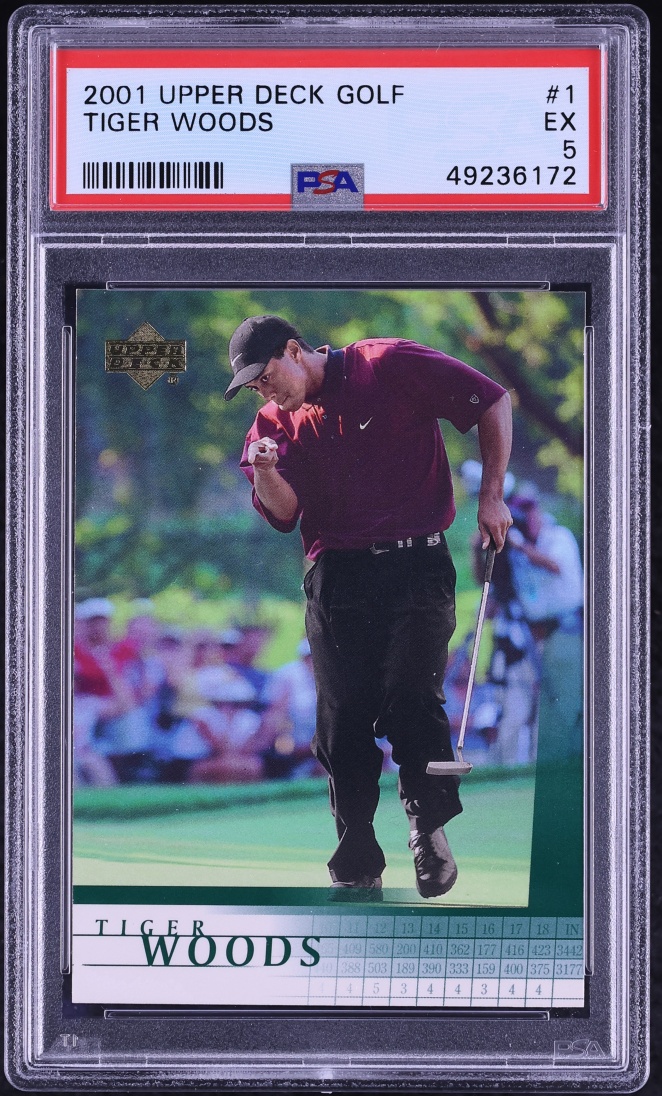 2001 Upper Deck Golf Tiger Woods ROOKIE #1 PSA 5 EX