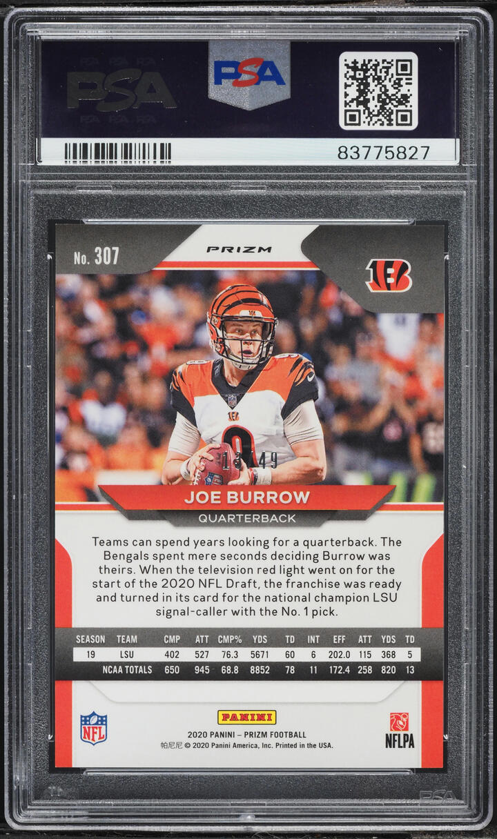 2020 Panini Prizm Purple Power Joe Burrow ROOKIE /49 #307 PSA 10 GEM MINT
