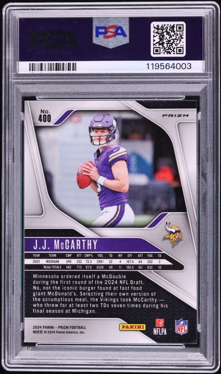 2024 Panini Prizm Silver J.J. McCarthy ROOKIE #400 PSA 10 GEM MINT