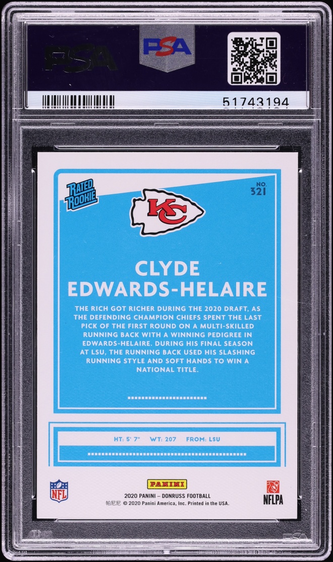 2020 Donruss Canvas Clyde Edwards-Helaire ROOKIE #321 PSA 10 GEM MINT