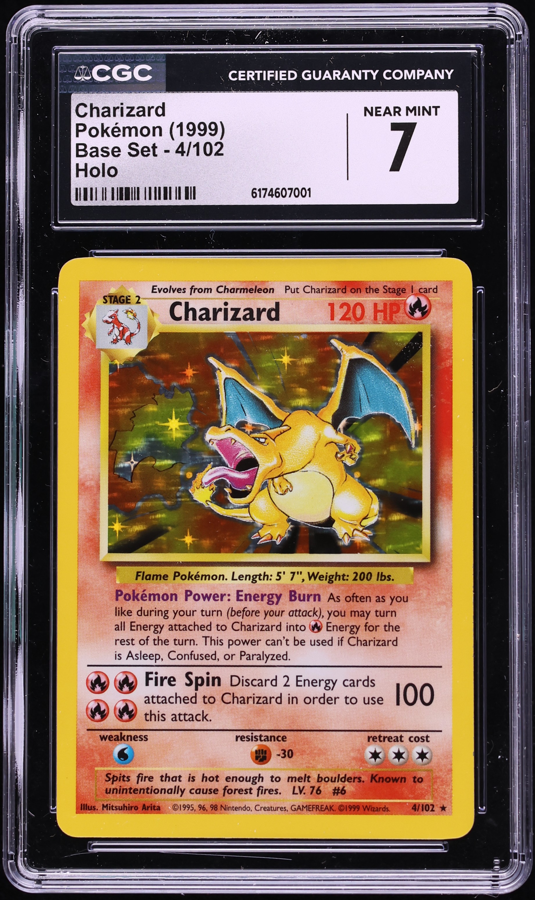 1999 Pokemon Base Set Holo Charizard #4 CGC 7 NRMT