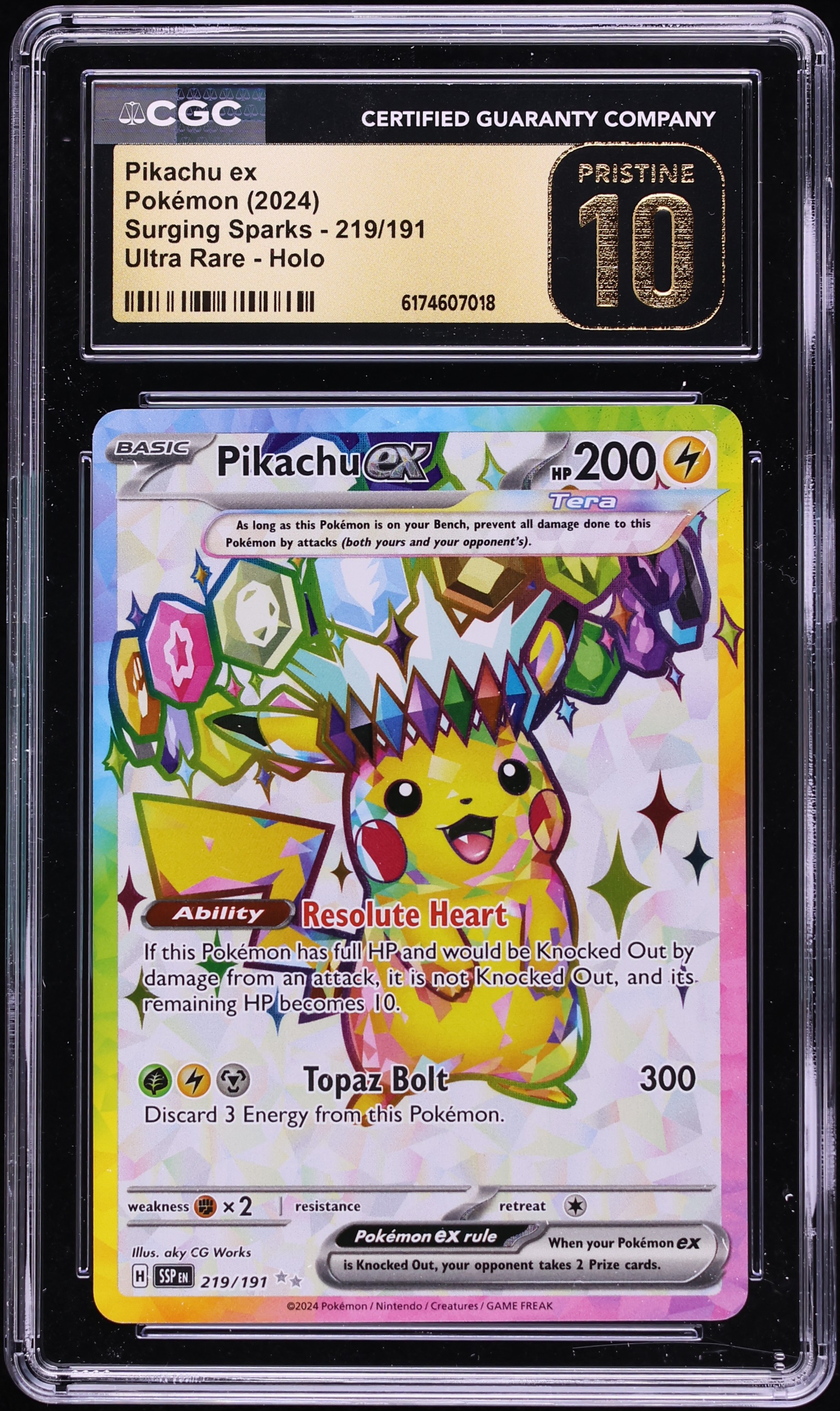 2024 Pokemon Scarlet & Violet Surging Sparks Full Art Pikachu ex #219 CGC 10 PRISTINE