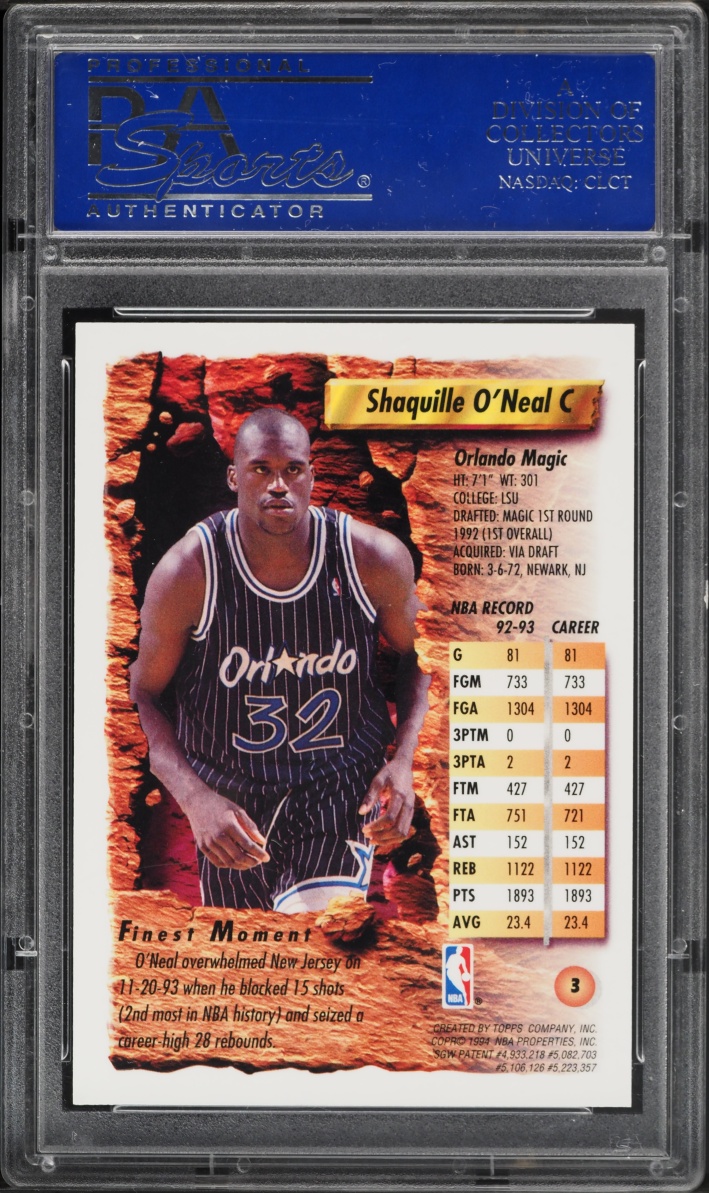1993 Finest Refractor Shaquille O'Neal #3 PSA 9 MINT