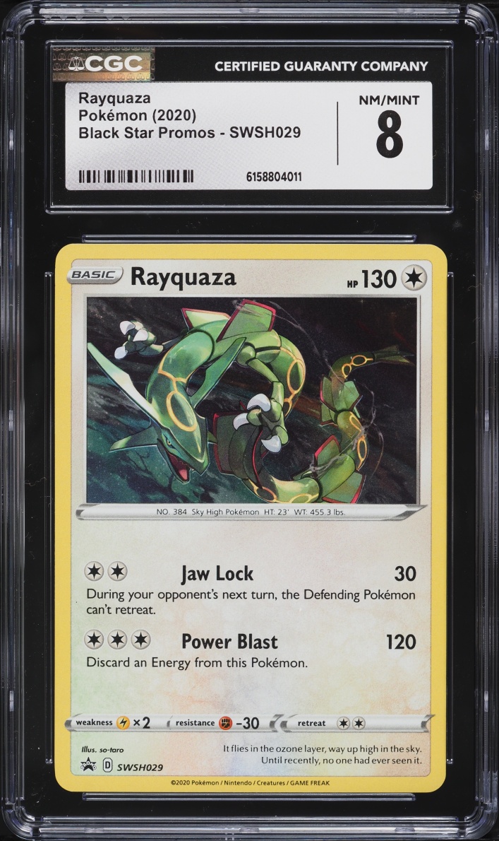 2020 Pokemon Sword & Shield Black Star Promo Cosmos Holo Rayquaza #SWSH029 CGC 8 NM-MT