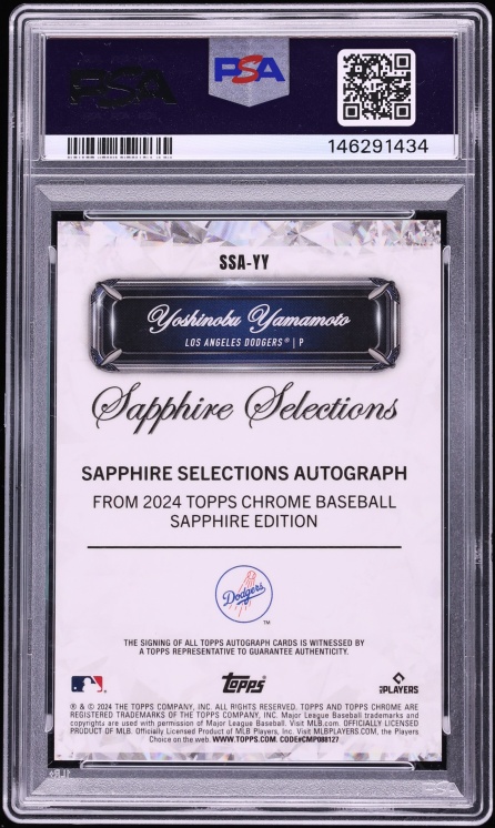 2024 Topps Chrome Sapphire Selections Black Yoshinobu Yamamoto ROOKIE AUTO 10/10 #SSA-YY PSA 10 - Photo 2