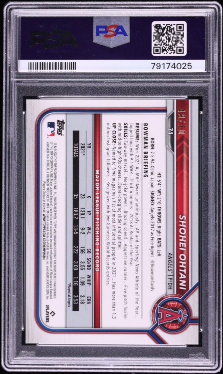 2022 Bowman Chrome Gold Refractor Shohei Ohtani /50 #71 PSA 10 GEM MINT - Photo 2