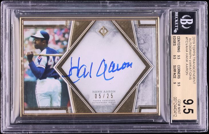 2019 Topps Transcendent Variation Hank Aaron AUTO /25 #TCVA-HA BGS 9.5 GEM MINT - Photo 1