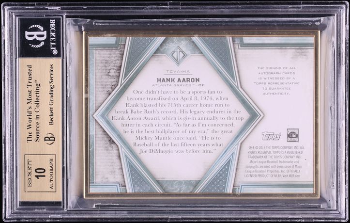 2019 Topps Transcendent Variation Hank Aaron AUTO /25 #TCVA-HA BGS 9.5 GEM MINT - Photo 2