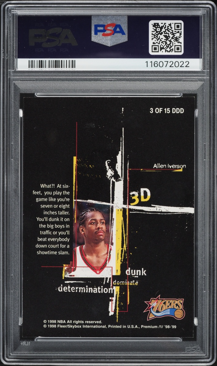 1998 Skybox Premium 3D's Allen Iverson #3 PSA 8 NM-MT