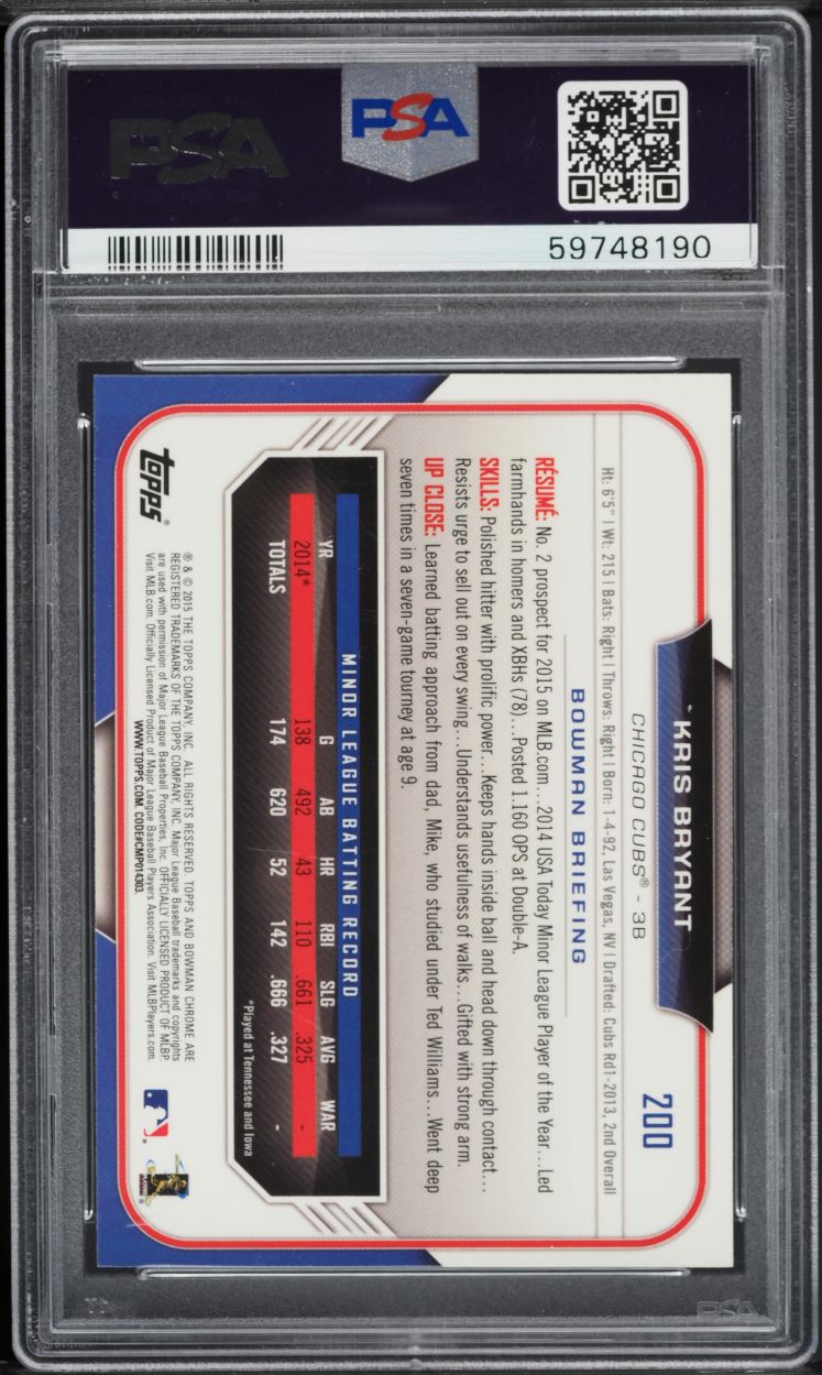 2015 Bowman Chrome Kris Bryant ROOKIE #200 PSA 10 GEM MINT