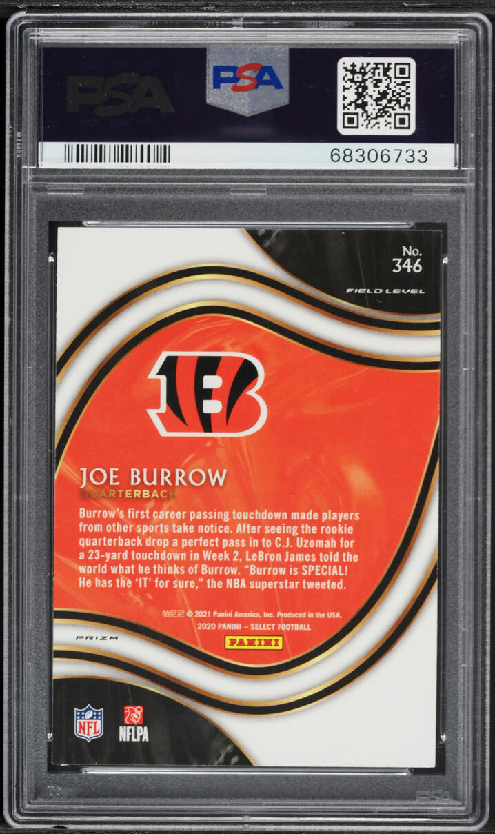 2020 Select Field Level Silver Prizm Joe Burrow ROOKIE #346 PSA 9 MINT