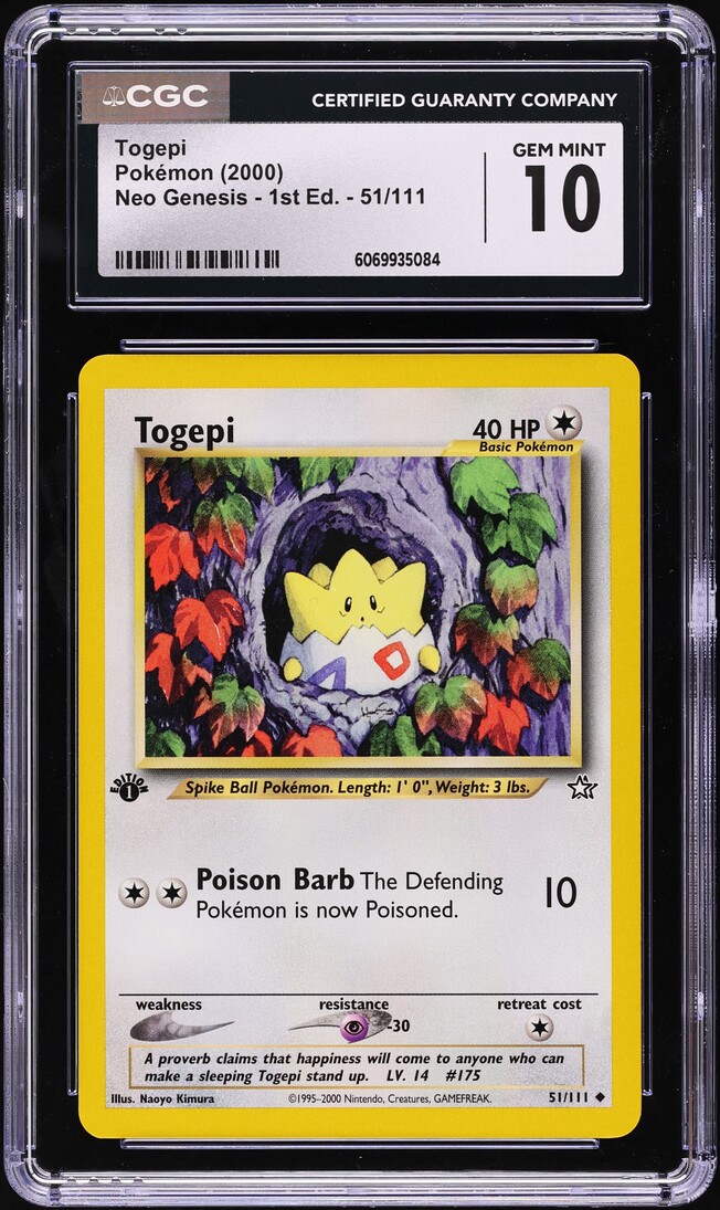 2000 Pokemon Neo Genesis 1st Edition Togepi #51 CGC 10 GEM MINT