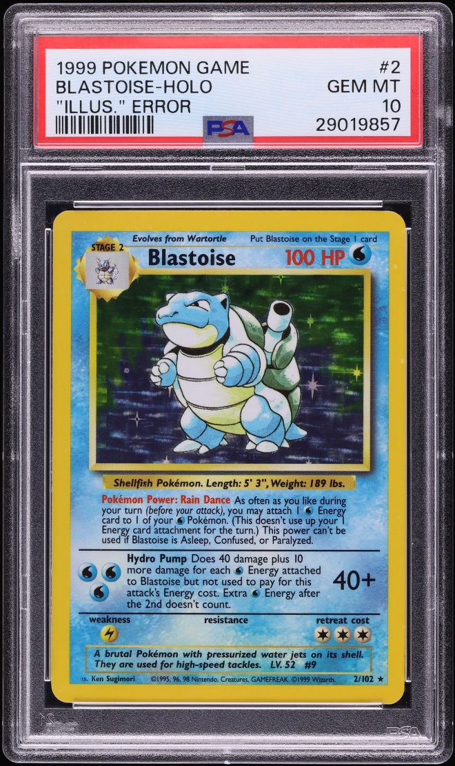 1999 Pokemon Base Set Illustrator Error Holo Blastoise #2 PSA 10 GEM MINT