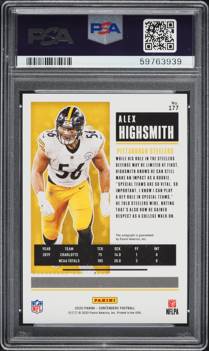 2020 Panini Contenders Playoff Alex Highsmith ROOKIE AUTO /99 #177 PSA 10 GEM MINT