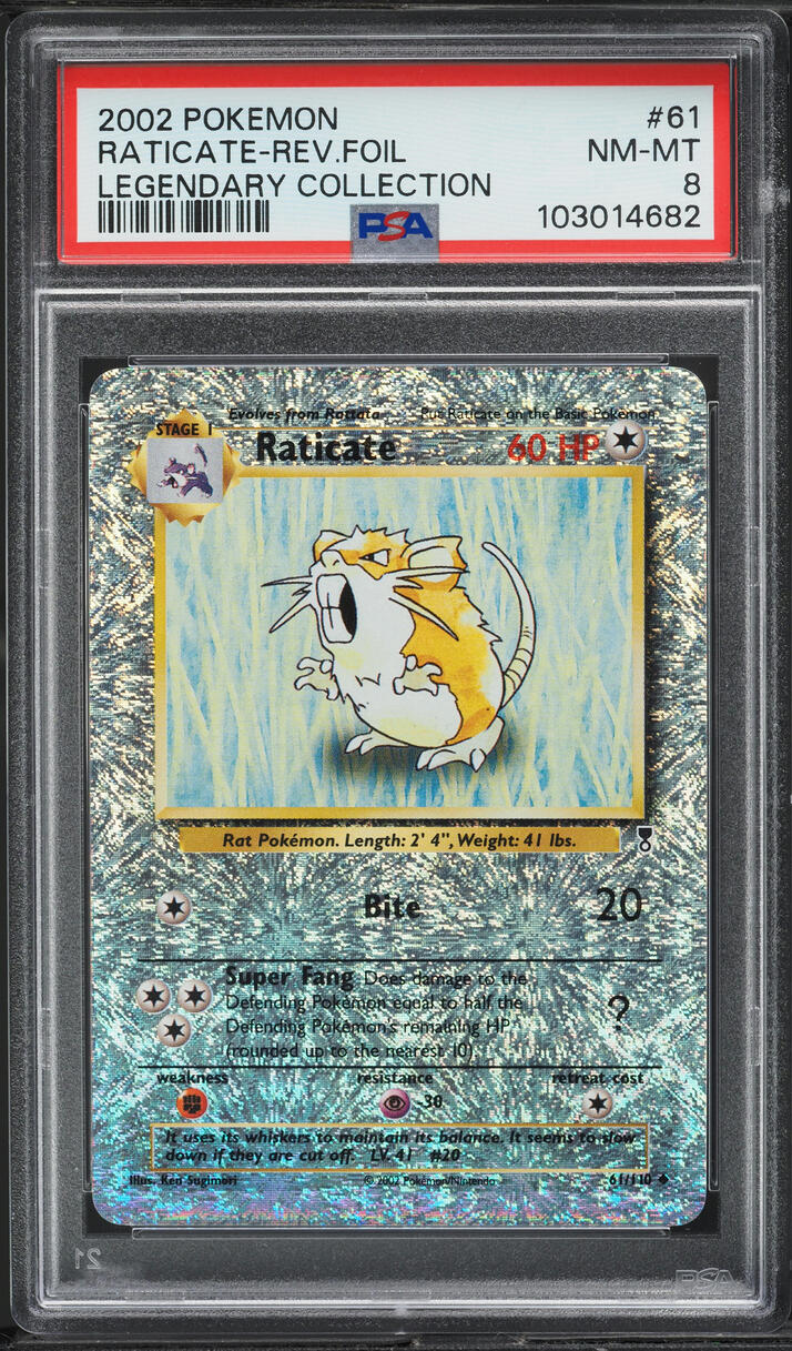 2002 Pokemon Legendary Collection Reverse Holo Raticate #61 PSA 8 NM-MT ...