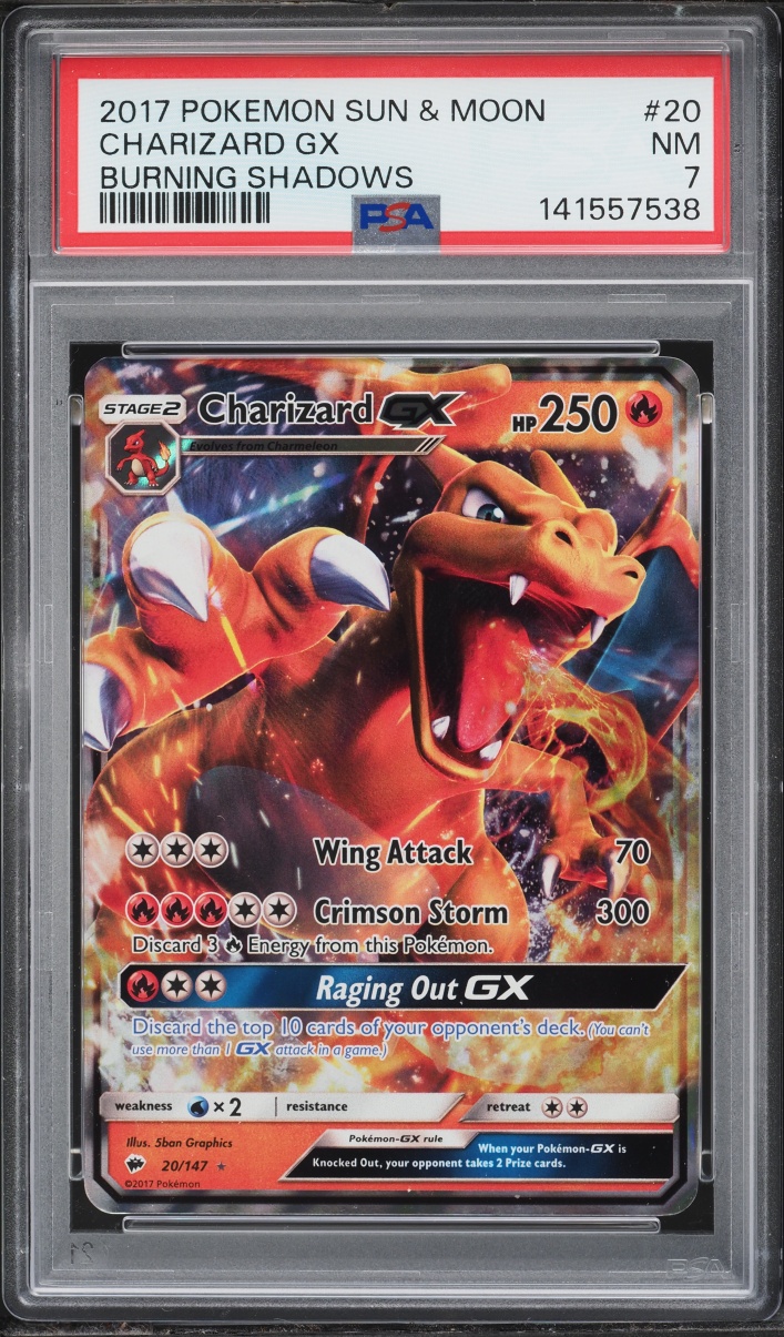 2017 Pokemon Sun & Moon Burning Shadows Charizard GX #20 PSA 7 NRMT