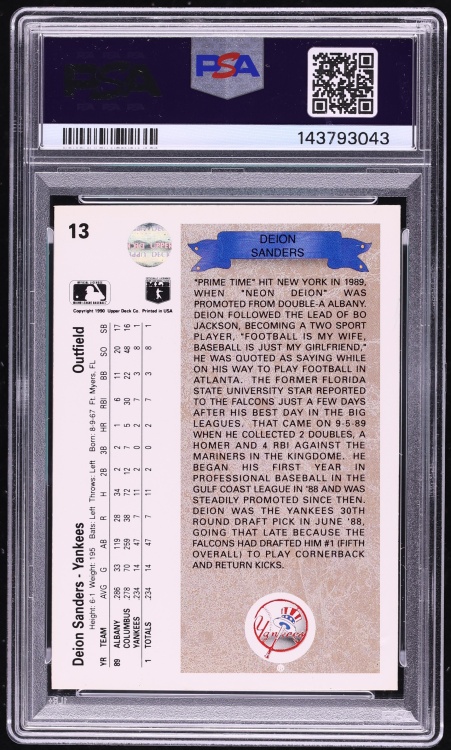 1990 Upper Deck Deion Sanders ROOKIE #13 PSA 6 EXMT