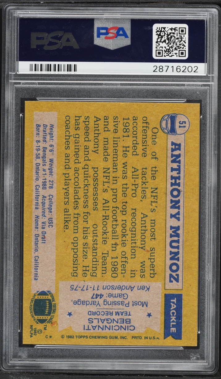 1982 Topps Football All-Pro Anthony Munoz ROOKIE #51 PSA 9 MINT