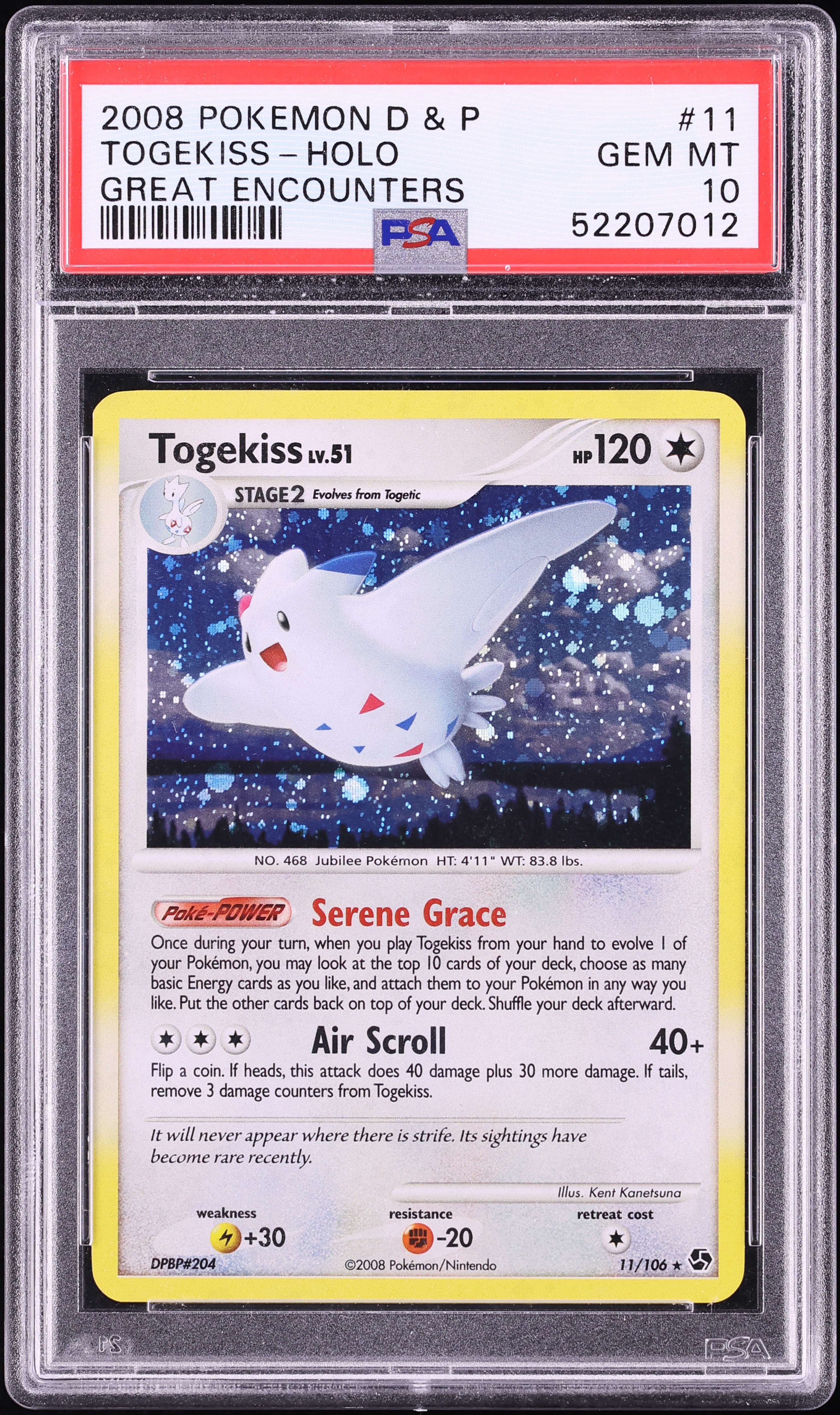 2008 Pokemon Diamond & Pearl Great Encounters Holo Togekiss #11 PSA 10 GEM MINT
