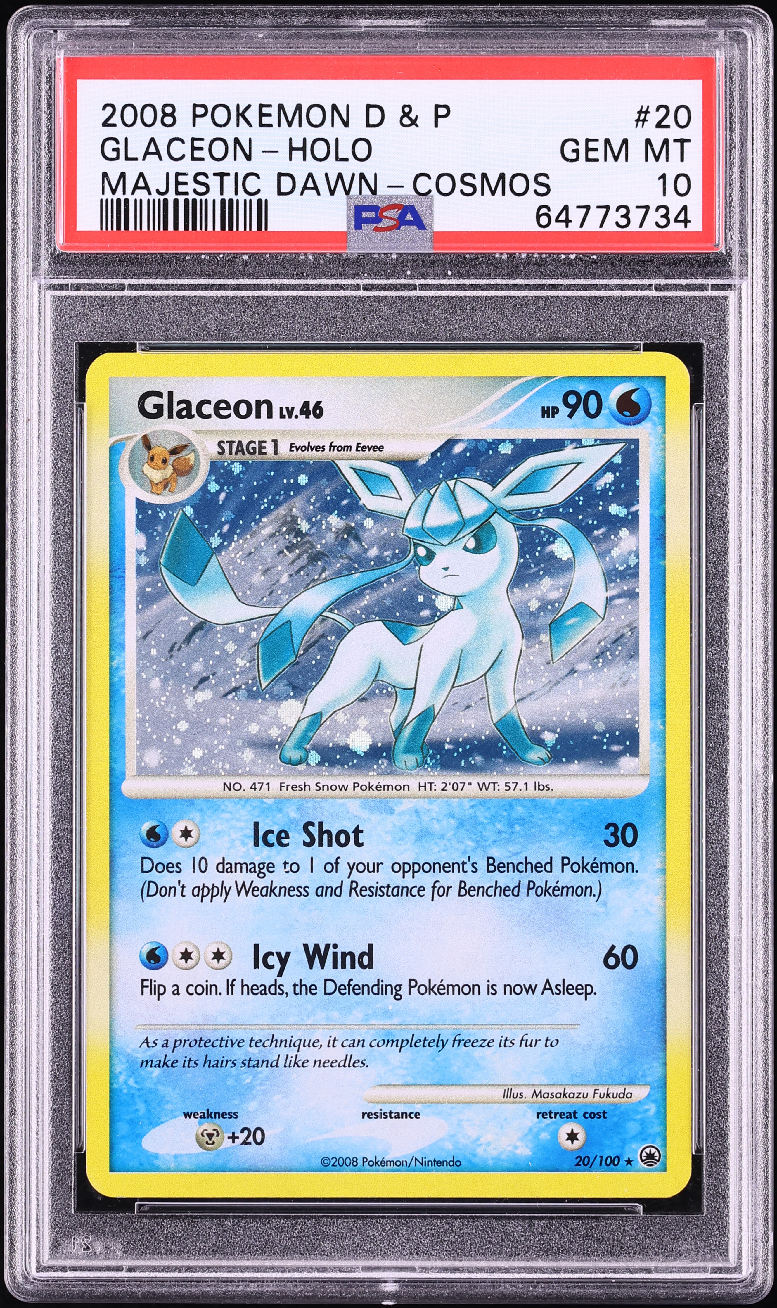 2008 Pokemon Diamond & Pearl Majestic Dawn Cosmos Holo Glaceon #20 PSA 10 GEM MINT
