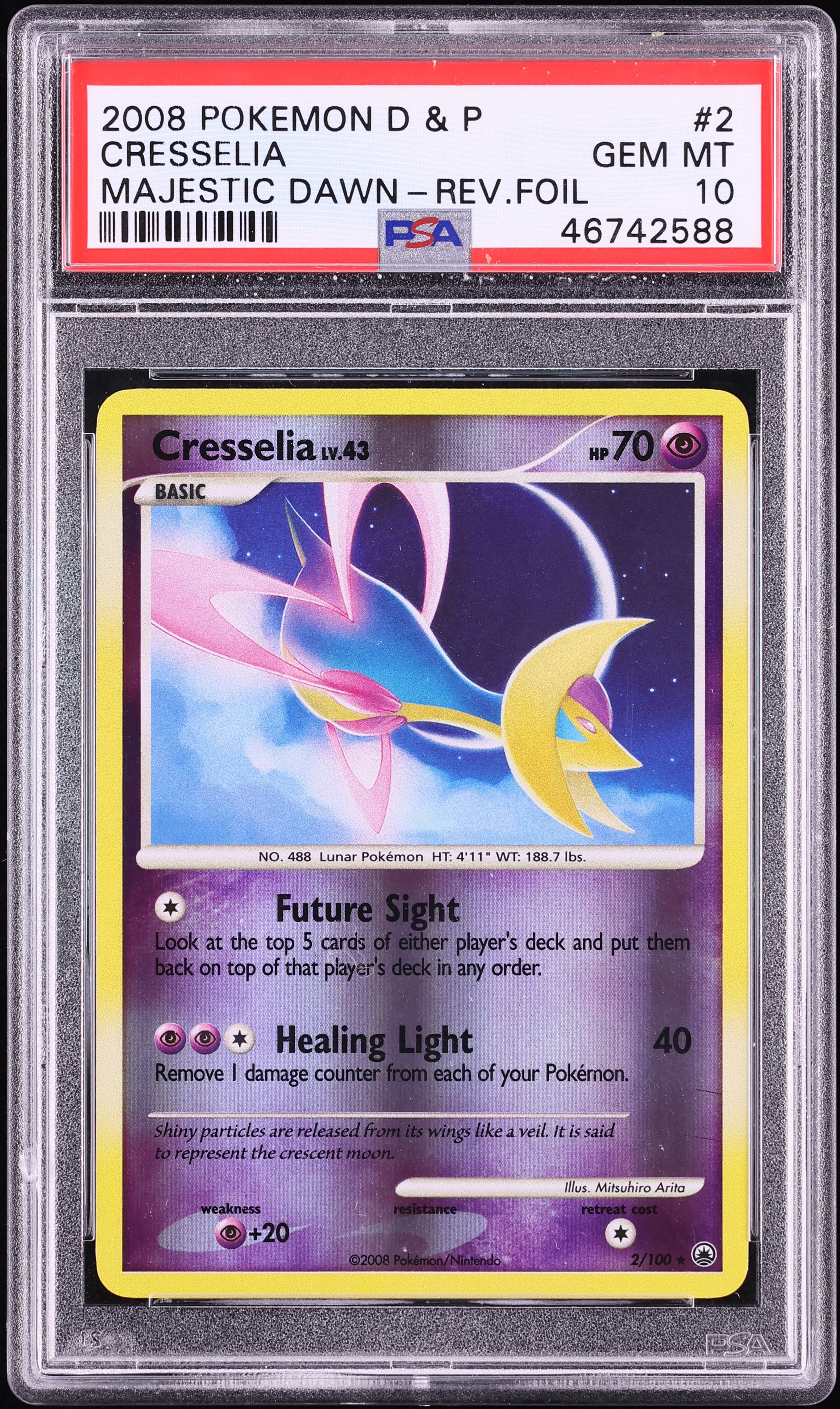 2008 Pokemon Diamond & Pearl Majestic Dawn Reverse Holo Cresselia #2 PSA 10 GEM MINT