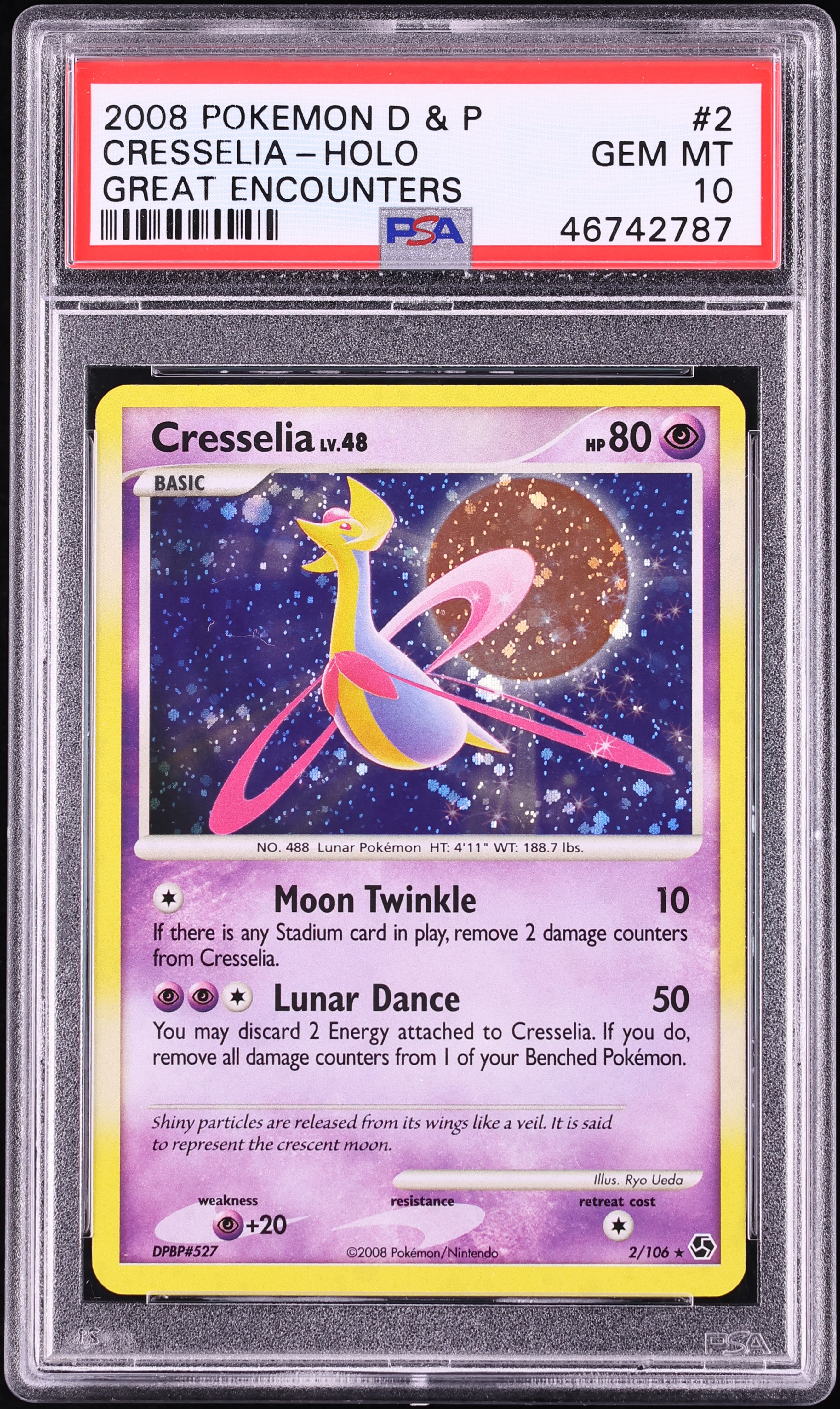 2008 Pokemon Diamond & Pearl Great Encounters Holo Cresselia #2 PSA 10 GEM MINT