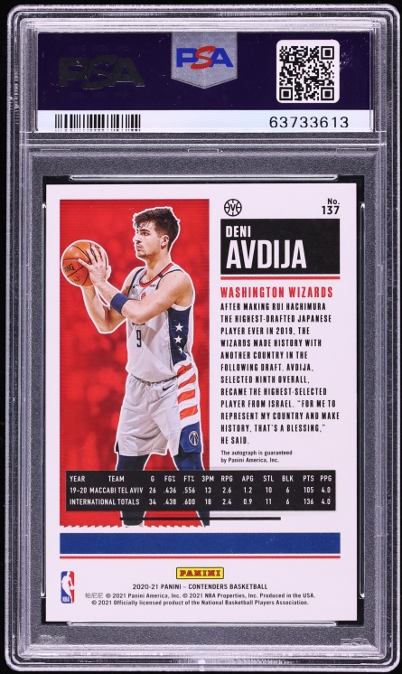 2020 Panini Contenders Variation Deni Avdija ROOKIE AUTO 1/1 #137 PSA 9 MINT