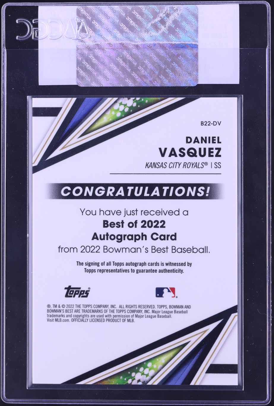 2022 Bowman's Best '22 Daniel Vasquez PROSPECT AUTO #B22-DV CGC AUTH