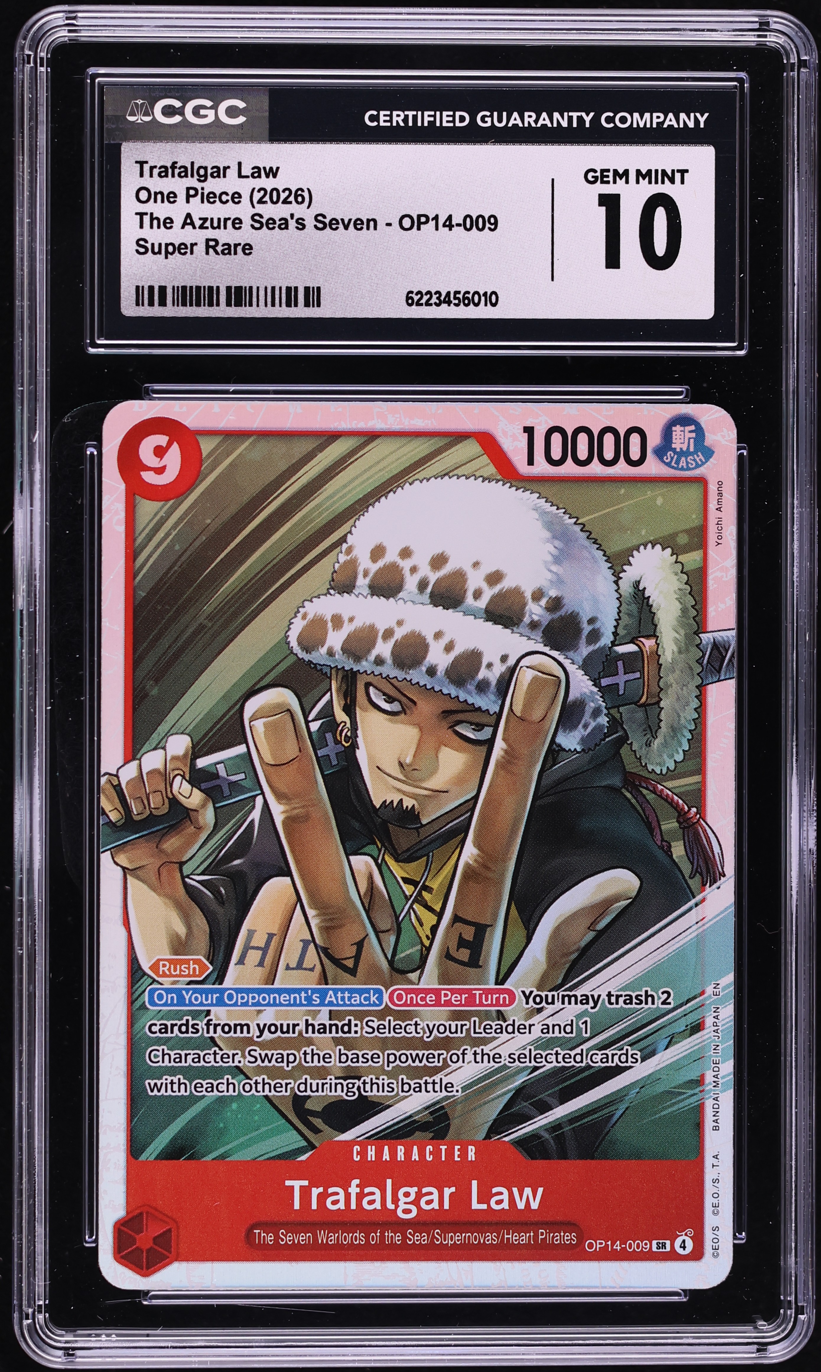 2026 One Piece The Azure Sea's Seven SR Trafalgar Law #OP14-009 CGC 10 GEM MINT
