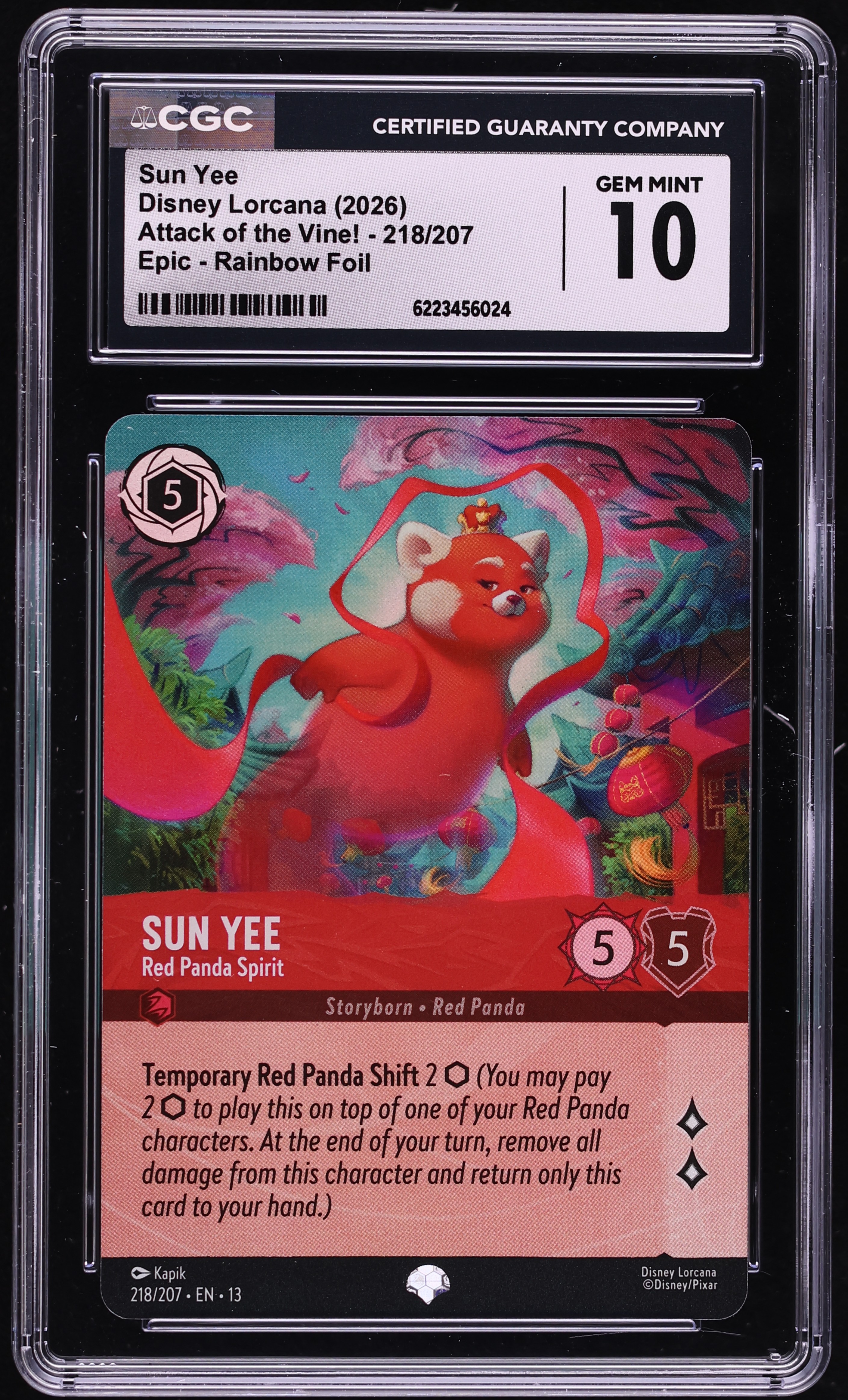 2026 Disney Lorcana Attack Of The Vine! Rainbow Foil Sun Yee Red Panda Spirit #218 CGC 10 GEM