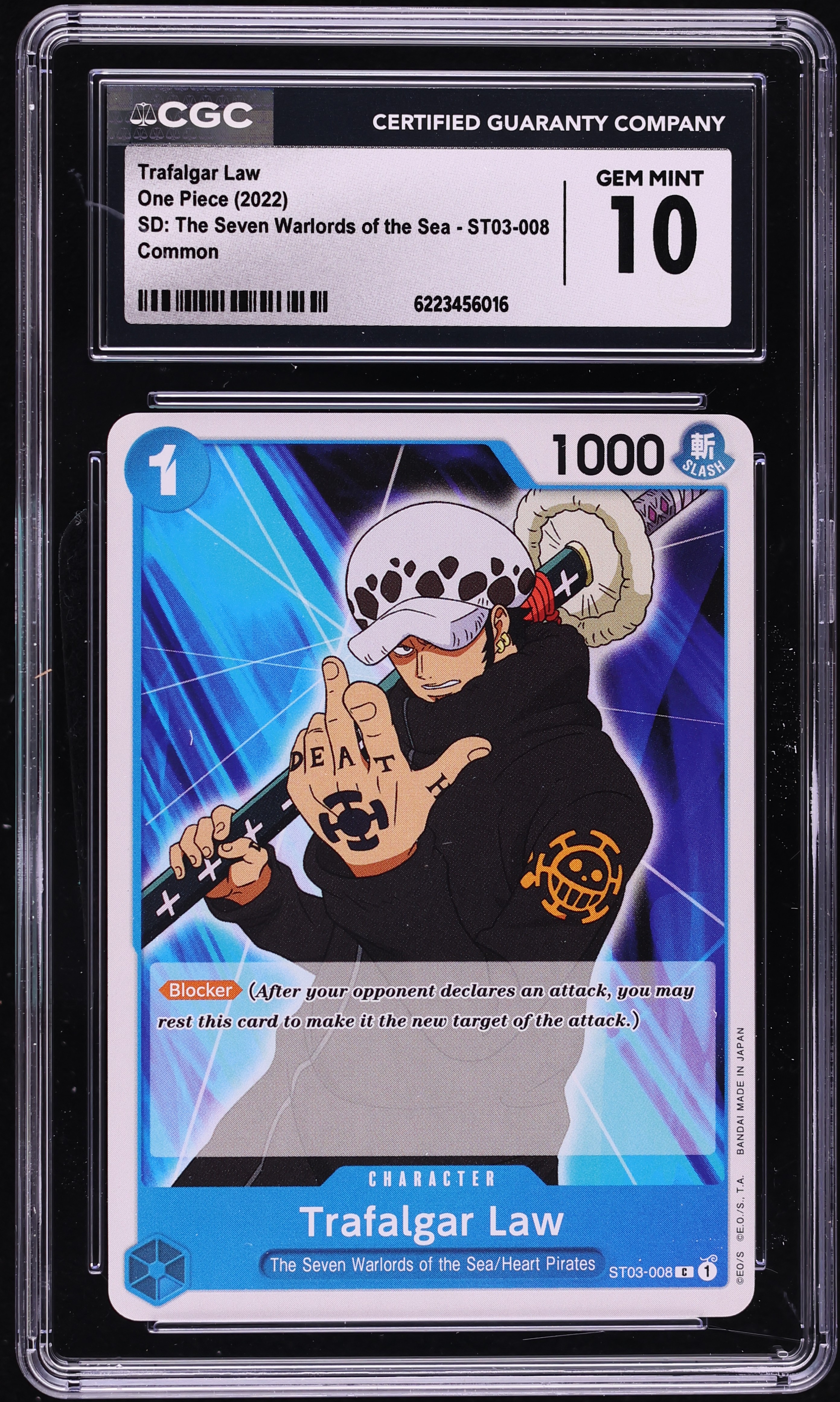 2022 One Piece Starter Deck: The Seven Warlords Of The Sea Trafalgar Law #ST03-008 CGC 10 GEM